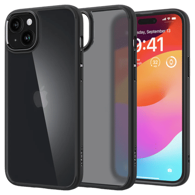 spigen Ultra Hybrid TPU and Polycarbonate Back Cover for Apple iPhone 15 (Supports Wireless Charging, Frost Black)