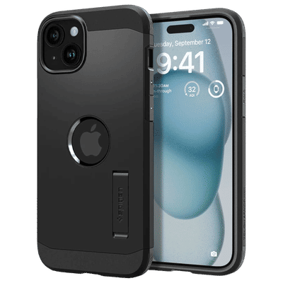 spigen Tough Armor TPU and PC Back Cover for iPhone 15 (Extreme Protection Tech, Black)