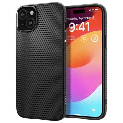 spigen Liquid Air Soft TPU Back Cover for Apple iPhone 15 (Air Cushion Technology, Matte Black)
