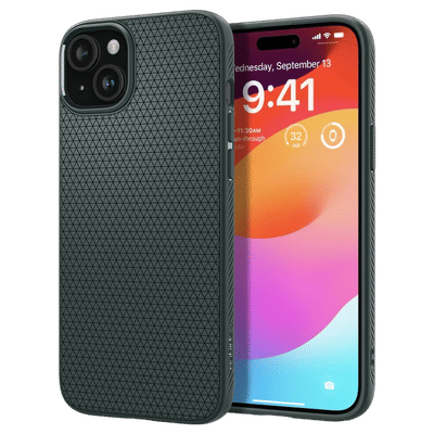 spigen Liquid Air Soft TPU Back Cover for Apple iPhone 15 (Air Cushion Technology, Abyss Green)