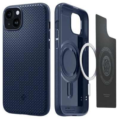 spigen Mag Armor MagFit TPU Back Cover for iPhone 15 (Air Cushion Technology, Navy Blue)