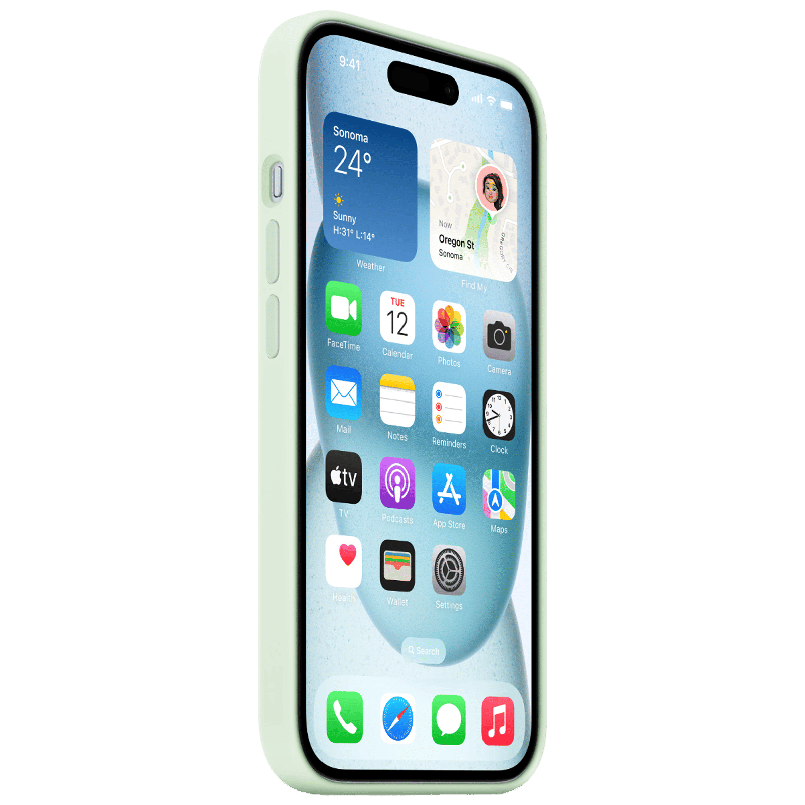 Apple Soft Silicone Back Cover for Apple iPhone 15 (Supports Wireless Charging, Soft Mint)_3