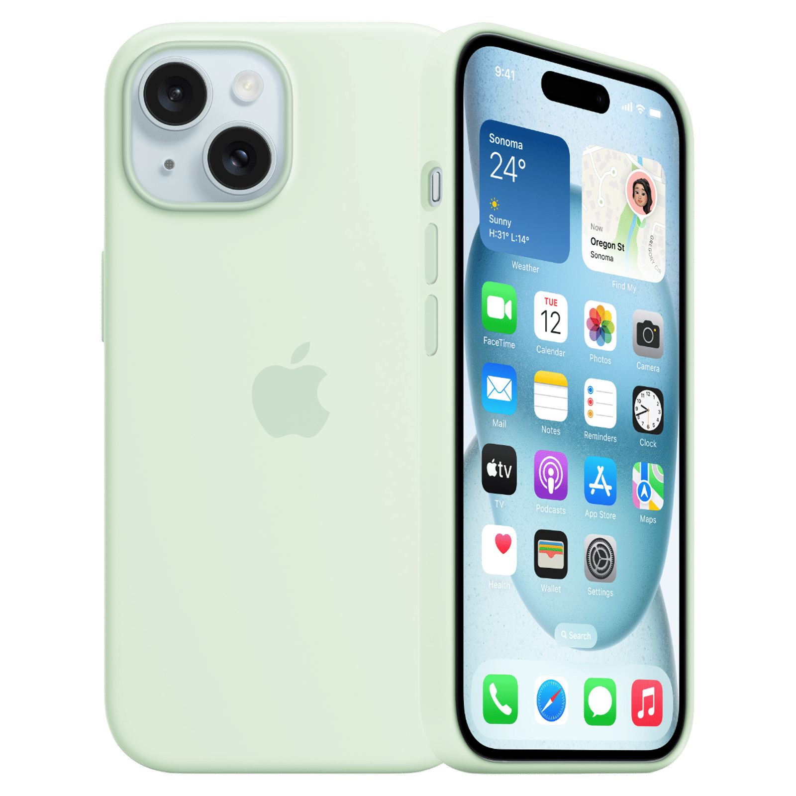 Apple Soft Silicone Back Cover for Apple iPhone 15 (Supports Wireless Charging, Soft Mint)_1