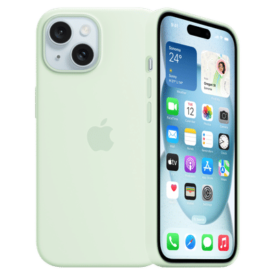Apple Soft Silicone Back Cover for Apple iPhone 15 (Supports Wireless Charging, Soft Mint)