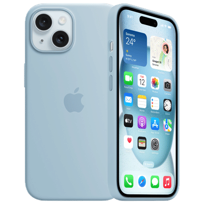 Apple Soft Silicone Back Cover for Apple iPhone 15 (Supports Wireless Charging, Light Blue)