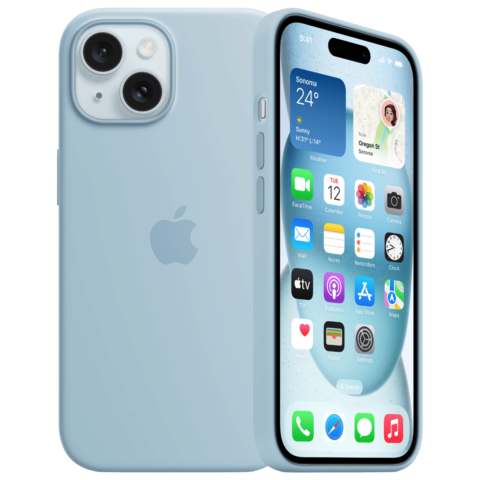 Apple Soft Silicone Back Cover for Apple iPhone 15 Plus (Supports Wireless Charging, Light Blue)_1