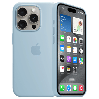 Apple Soft Silicone Back Cover for Apple iPhone 15 Pro (Supports Wireless Charging, Light Blue)