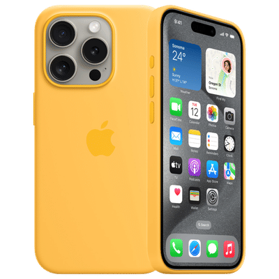 Apple Soft Silicone Back Cover for Apple iPhone 15 Pro Max (Supports Wireless Charging, Sunshine)