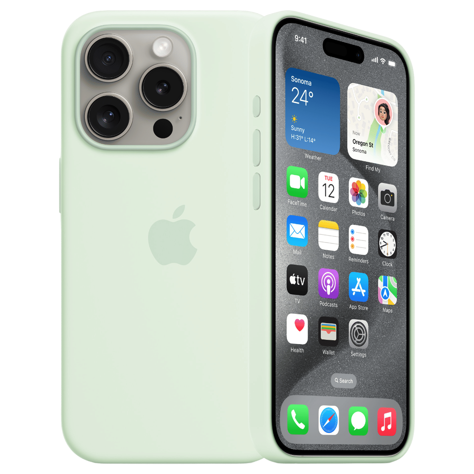 Apple Soft Silicone Back Cover for Apple iPhone 15 Pro Max (Supports Wireless Charging, Soft Mint)_1