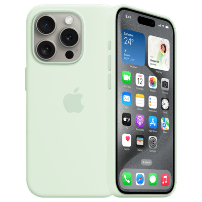 Apple Soft Silicone Back Cover for Apple iPhone 15 Pro Max (Supports Wireless Charging, Soft Mint)