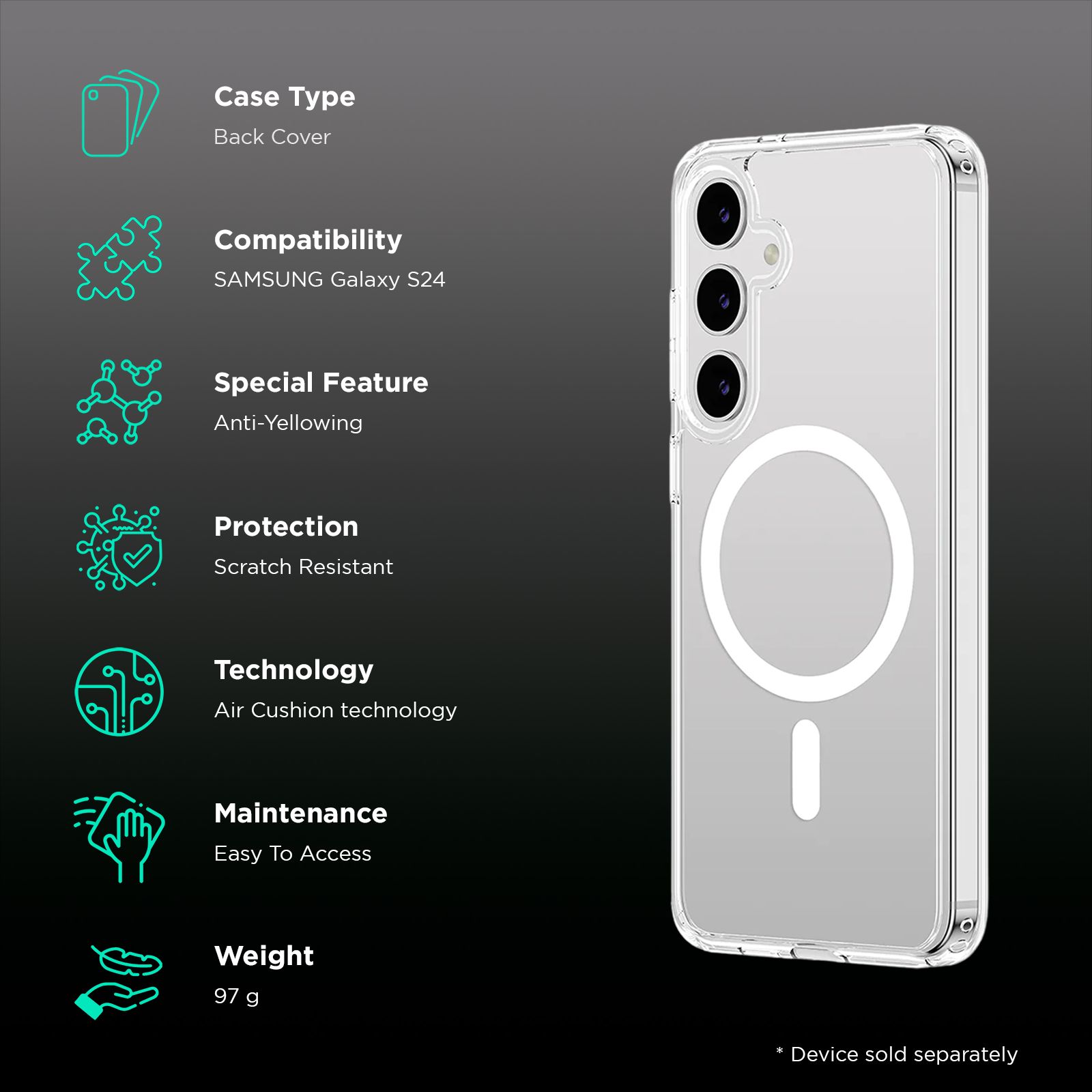 AMAZINGTHING Minimal Mag Polycarbonate Back Cover for SAMSUNG Galaxy S24 (DefendEdge Camera Protection, Clear) AMAZINGTHING Minimal Mag Polycarbonate Back Cover for SAMSUNG Galaxy S24 (DefendEdge Camera Protection, Clear)_2