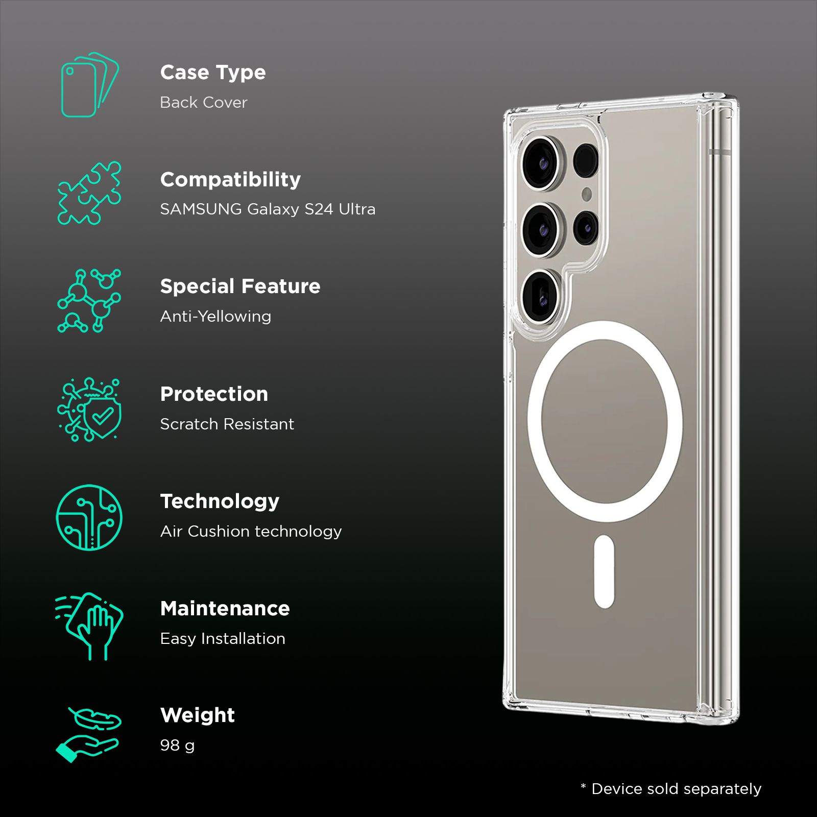 AMAZINGTHING Minimal Mag Polycarbonate Back Cover for SAMSUNG Galaxy S24 Ultra (DefendEdge Camera Protection, Clear) AMAZINGTHING Minimal Mag Polycarbonate Back Cover for SAMSUNG Galaxy S24 Ultra (DefendEdge Camera Protection, Clear)_2