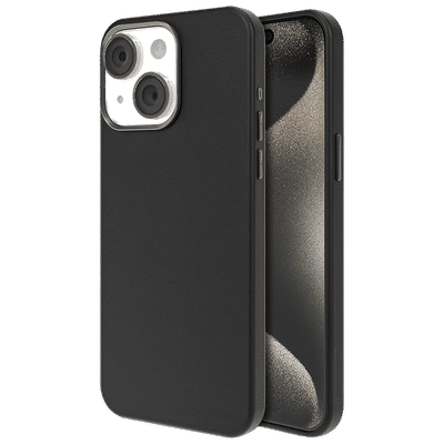 Croma Hard Leather Back Cover for Apple iPhone 15 (MagSafe Compatible, Black)