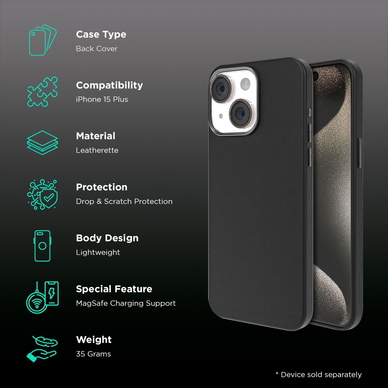 Croma Hard Leather Back Cover for Apple iPhone 15 Plus (MagSafe Compatible, Black) Croma Hard Leather Back Cover for Apple iPhone 15 Plus (MagSafe Compatible, Black)_2