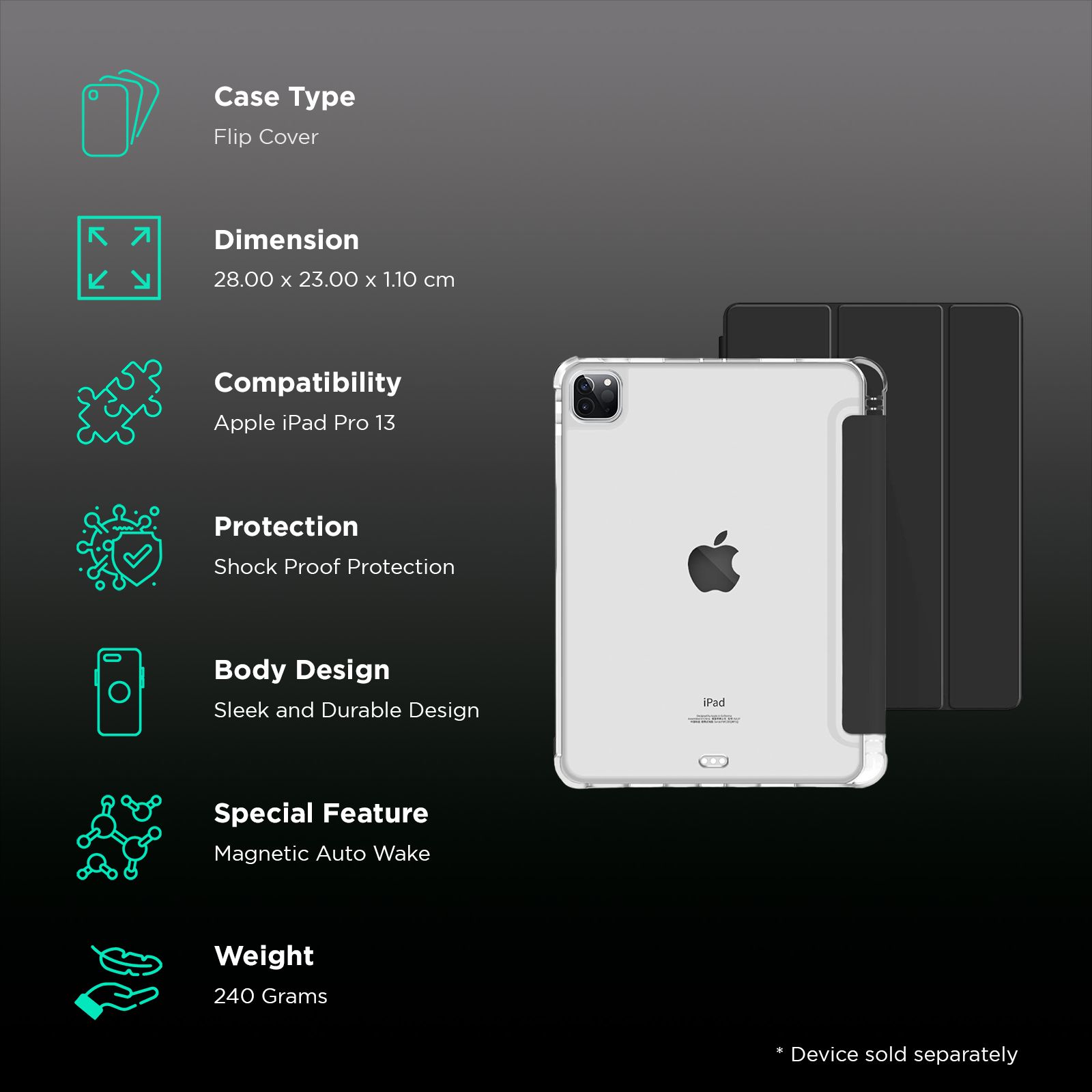 Croma Three Fold Smart Cover for Apple iPad Pro 13 Inch (Shockproof Design, Black) Croma Three Fold Smart Cover for Apple iPad Pro 13 Inch (Shockproof Design, Black)_2