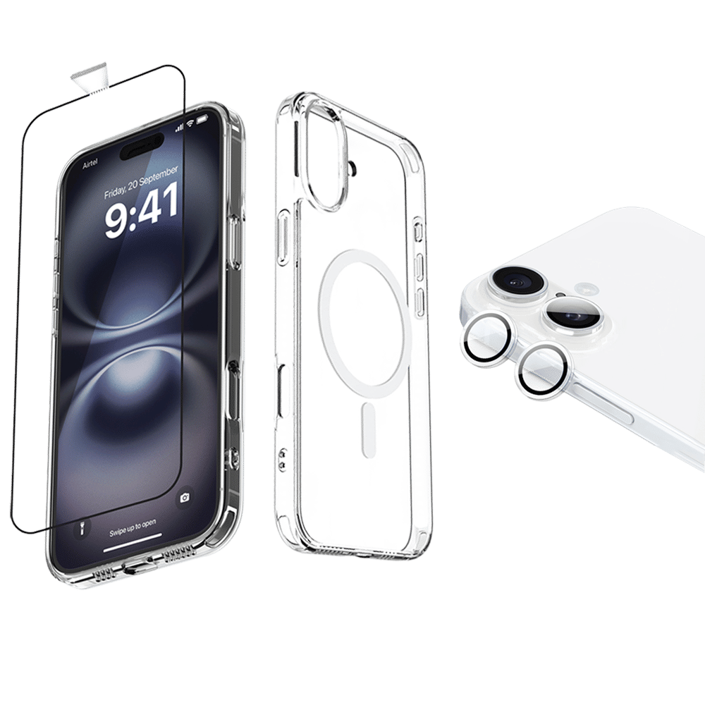 Dr. Vaku Tempered Glass, TPU Back Cover & Camera Lens Protector Combo for Apple iPhone 16 Plus (Supports Wireless Charging, Transparent)_1