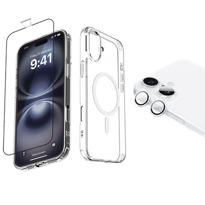 Dr. Vaku Tempered Glass, TPU Back Cover & Camera Lens Protector Combo for Apple iPhone 16 Plus (Supports Wireless Charging, Transparent)