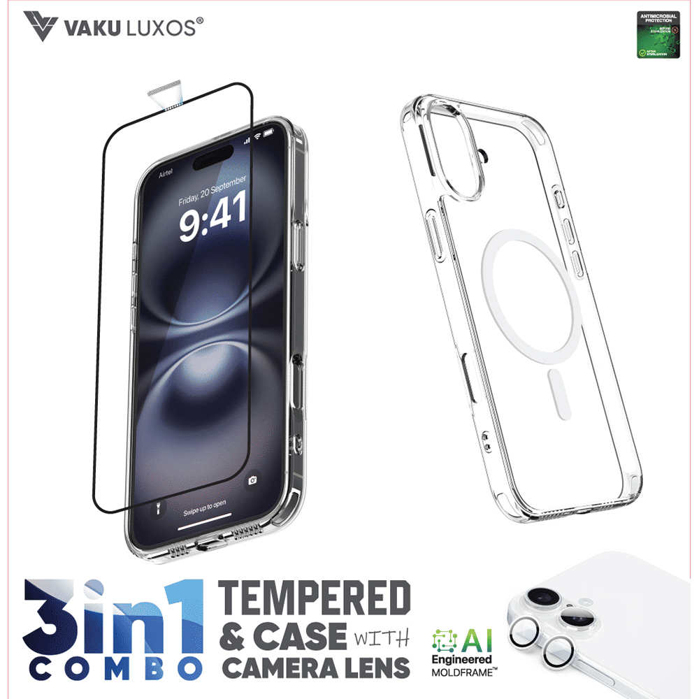 Dr. Vaku Tempered Glass, TPU Back Cover & Camera Lens Protector Combo for Apple iPhone 16 Plus (Supports Wireless Charging, Transparent)_5