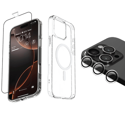 Dr. Vaku Tempered Glass, TPU Back Cover & Camera Lens Protector Combo for Apple iPhone 16 Pro (Supports Wireless Charging, Transparent)