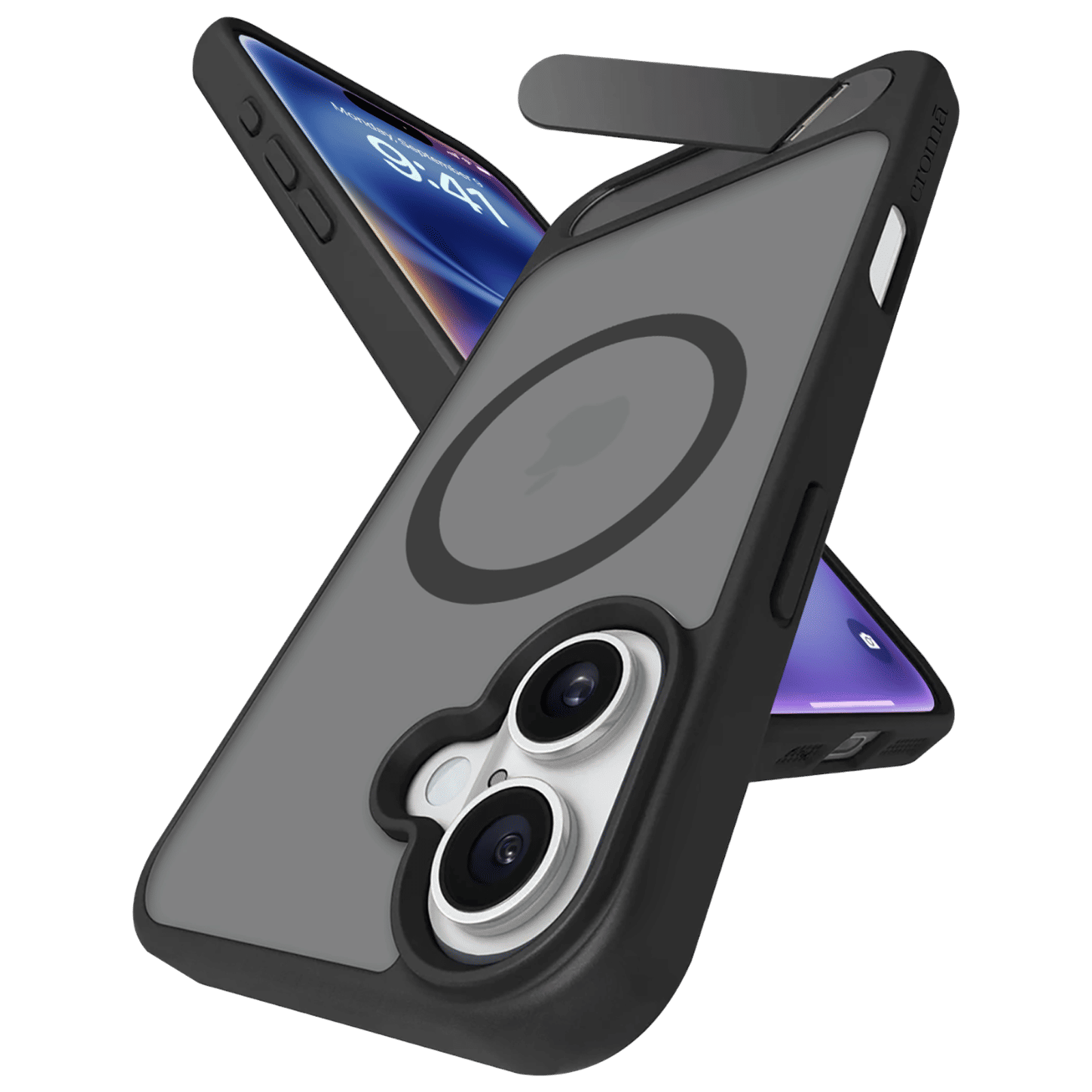 Croma Tempered Glass & TPU Back Cover Combo for Apple iPhone 16 (MagSafe Compatible, Matte Black)_6
