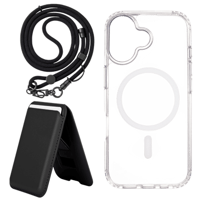 Croma TPU Back Cover, Lanyard & Card Holder Combo for Apple iPhone 17 (Magsafe Charging Compatible, Clear)