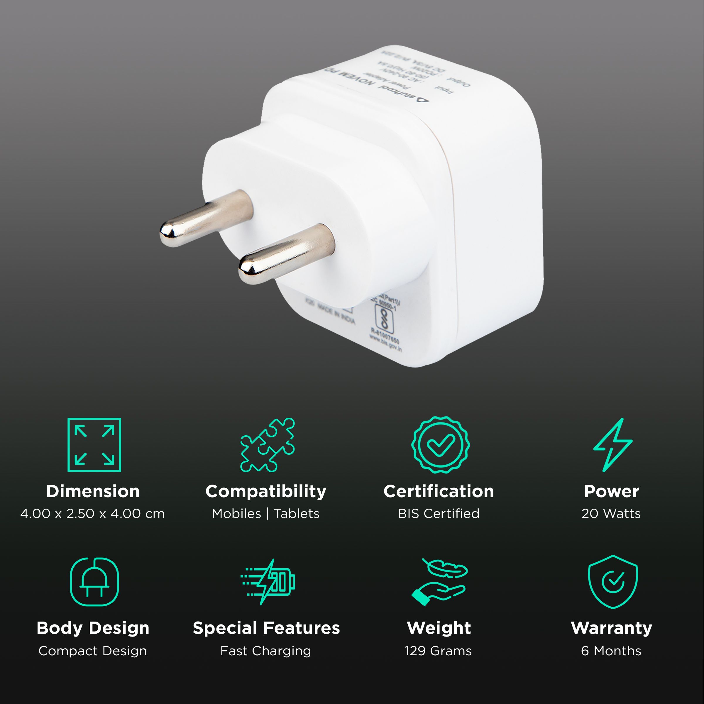 Stuffcool Novem 20W Type C Fast Charger (Adapter Only, BIS Approved, White) Stuffcool Novem 20W Type C Fast Charger (Adapter Only, BIS Approved, White)_2