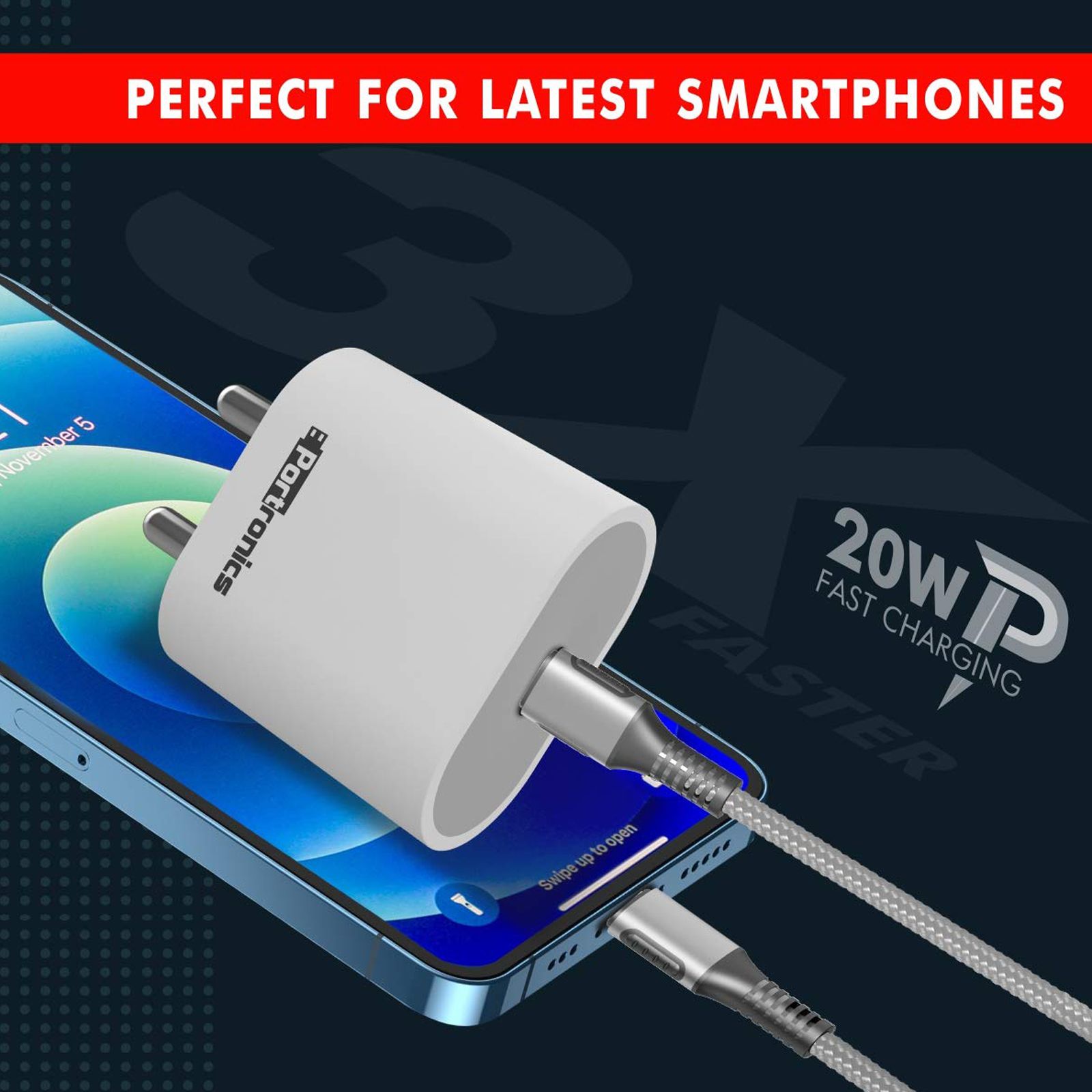 Portronics Adapto 20 20W Type C Fast Charger (Adapter Only, Short-Circuit Protection, White)_6