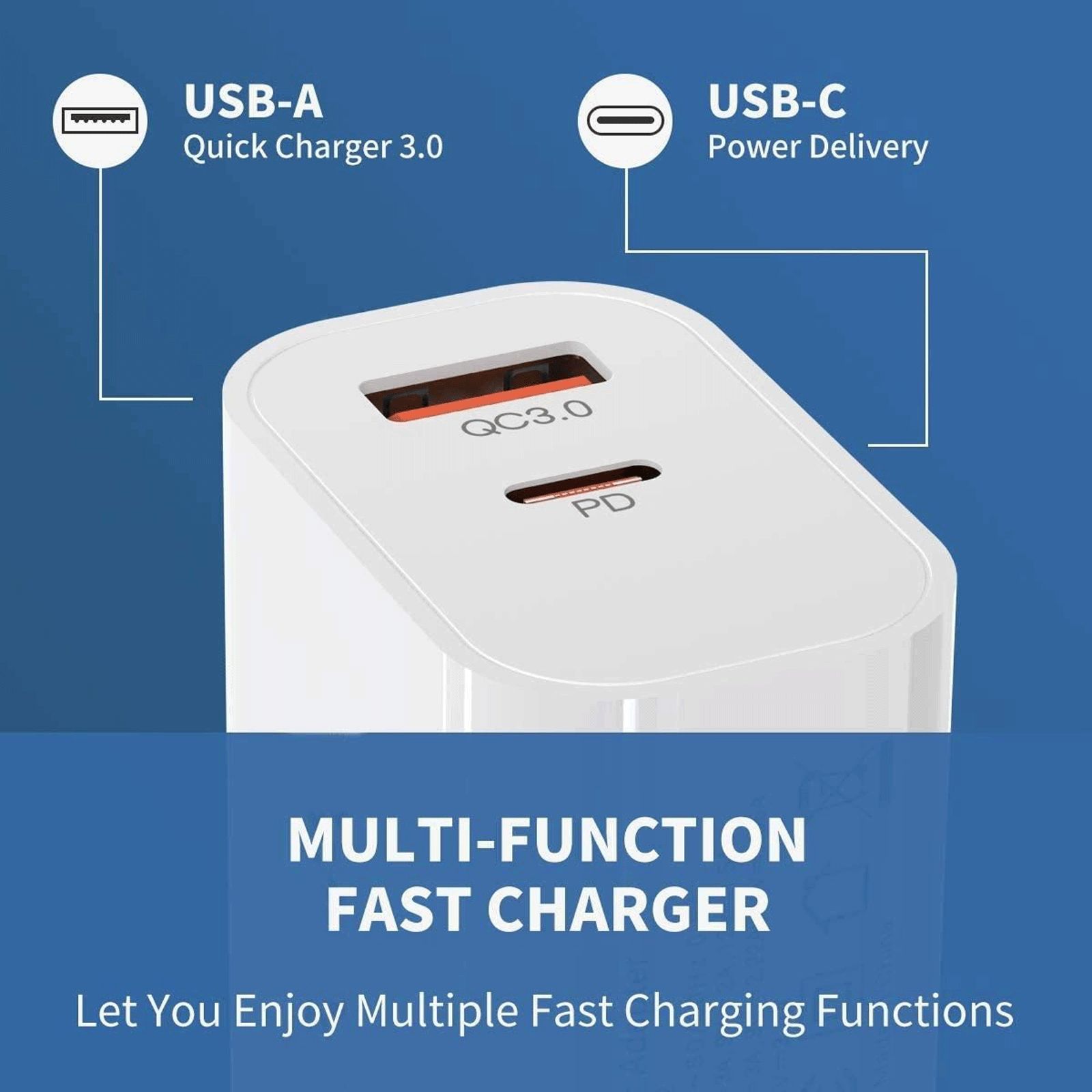 Vaku 20W Type A & Type C 2-Port Fast Charger (Adapter Only, Multiple Safety Chips, White)_4