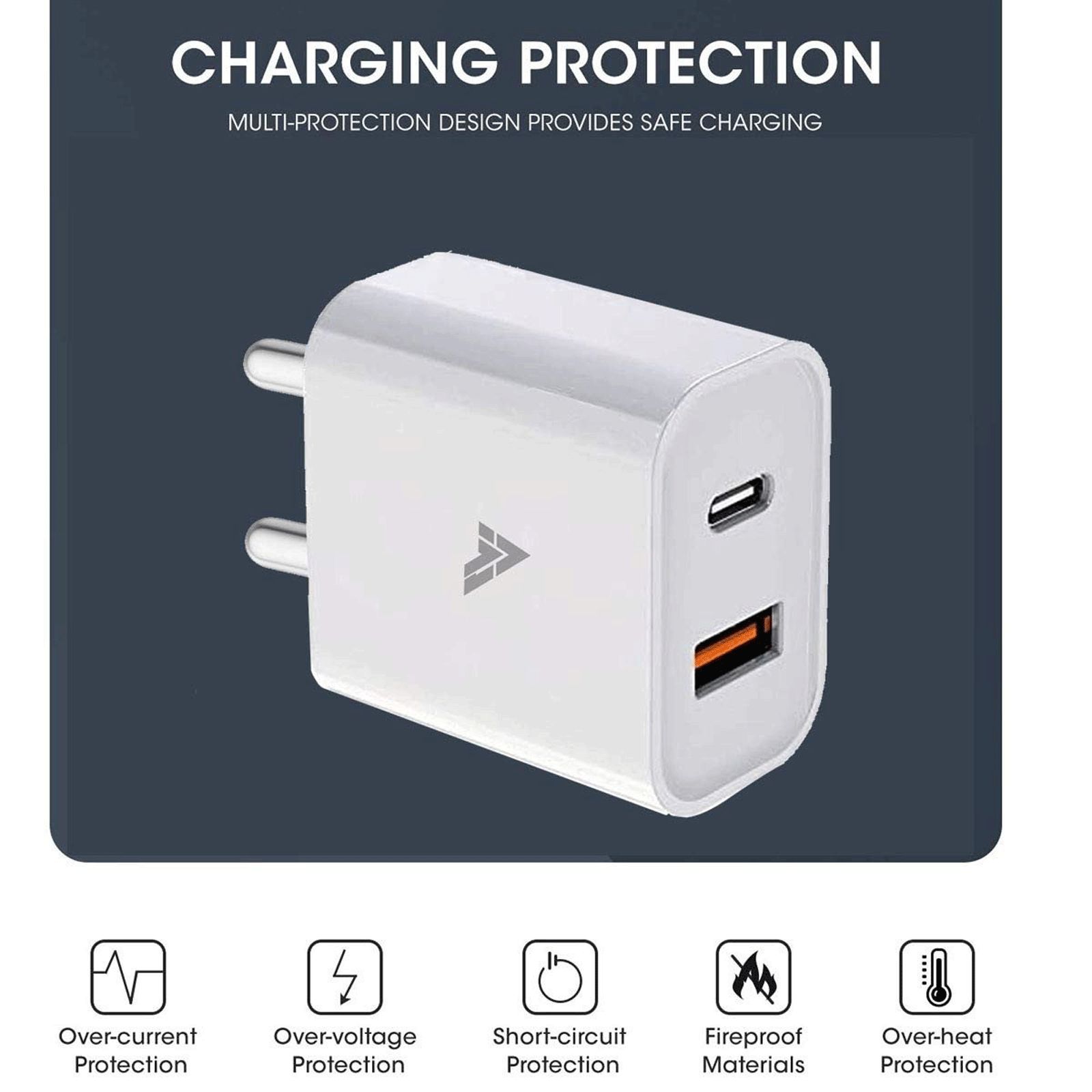 Vaku 20W Type A & Type C 2-Port Fast Charger (Adapter Only, Multiple Safety Chips, White)_6