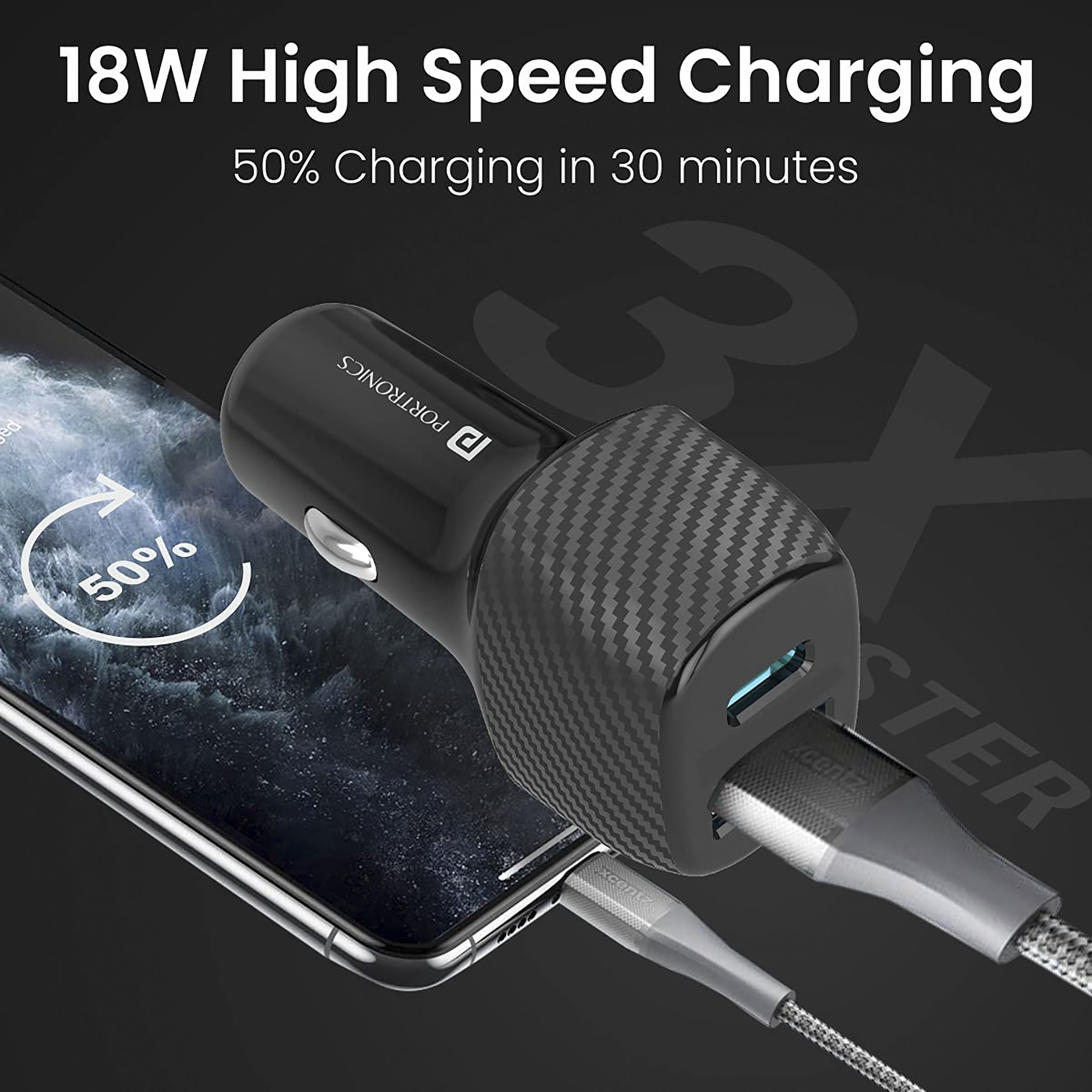 Portronics Power 6 36W Type A & Type C 2-Port Fast Car Charger (Adapter Only, In-Built Smart Protection, Black)_6