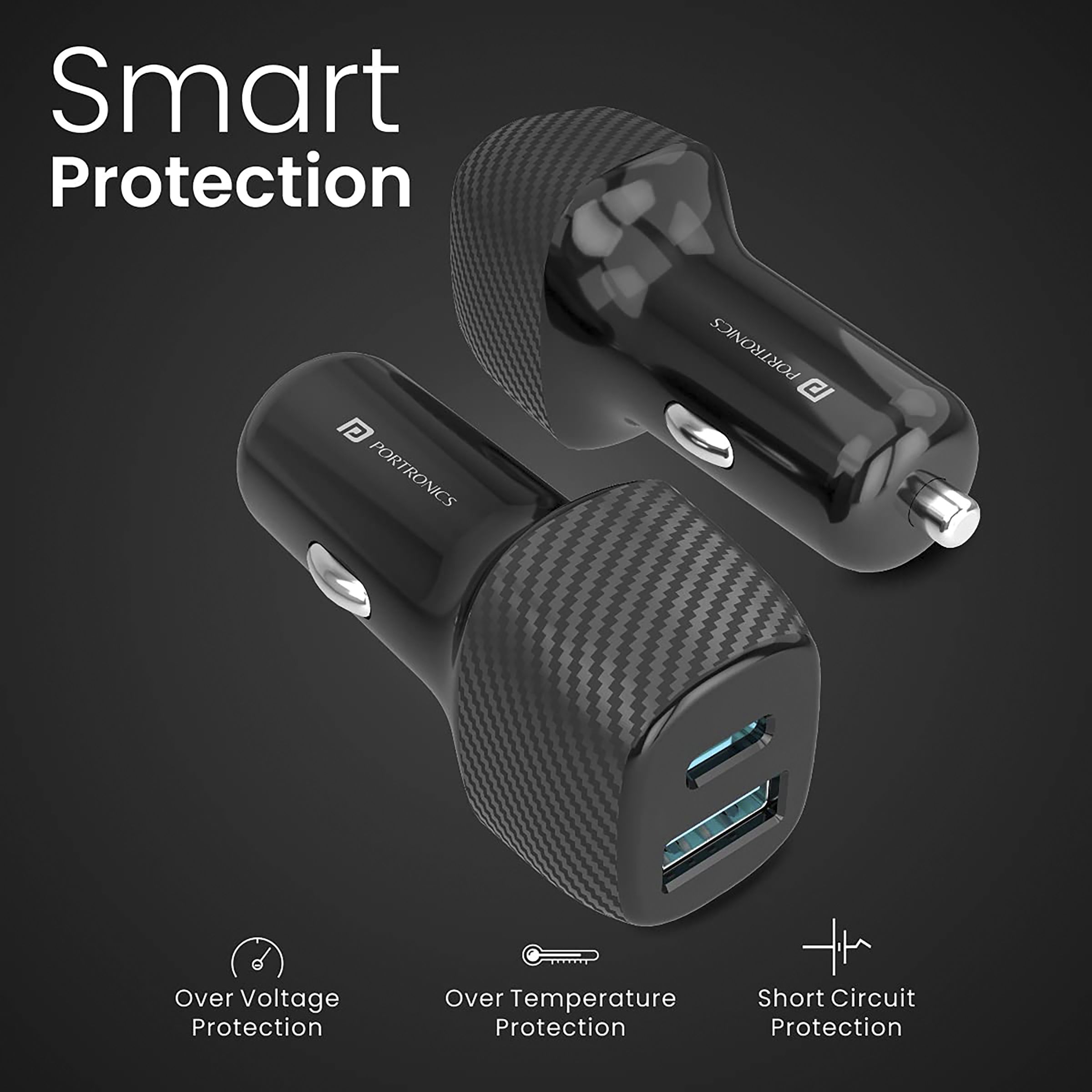 Portronics Power 6 36W Type A & Type C 2-Port Fast Car Charger (Adapter Only, In-Built Smart Protection, Black)_8