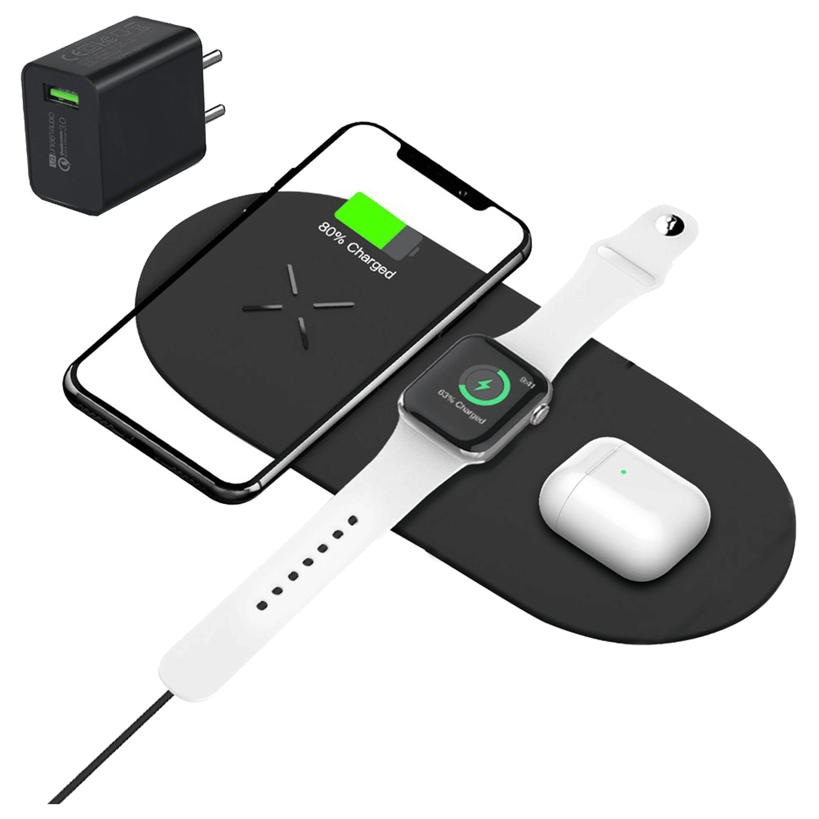 UNIGEN Unidock 300 15W 3-in-1 Wireless Charging Pad for iOS, Android, Apple Watch and AirPods (Qi Certified, Fast Charging, Black) UNIGEN Unidock 300 15W 3-in-1 Wireless Charging Pad for iOS, Android, Apple Watch and AirPods (Qi Certified, Fast Charging, Black)_1