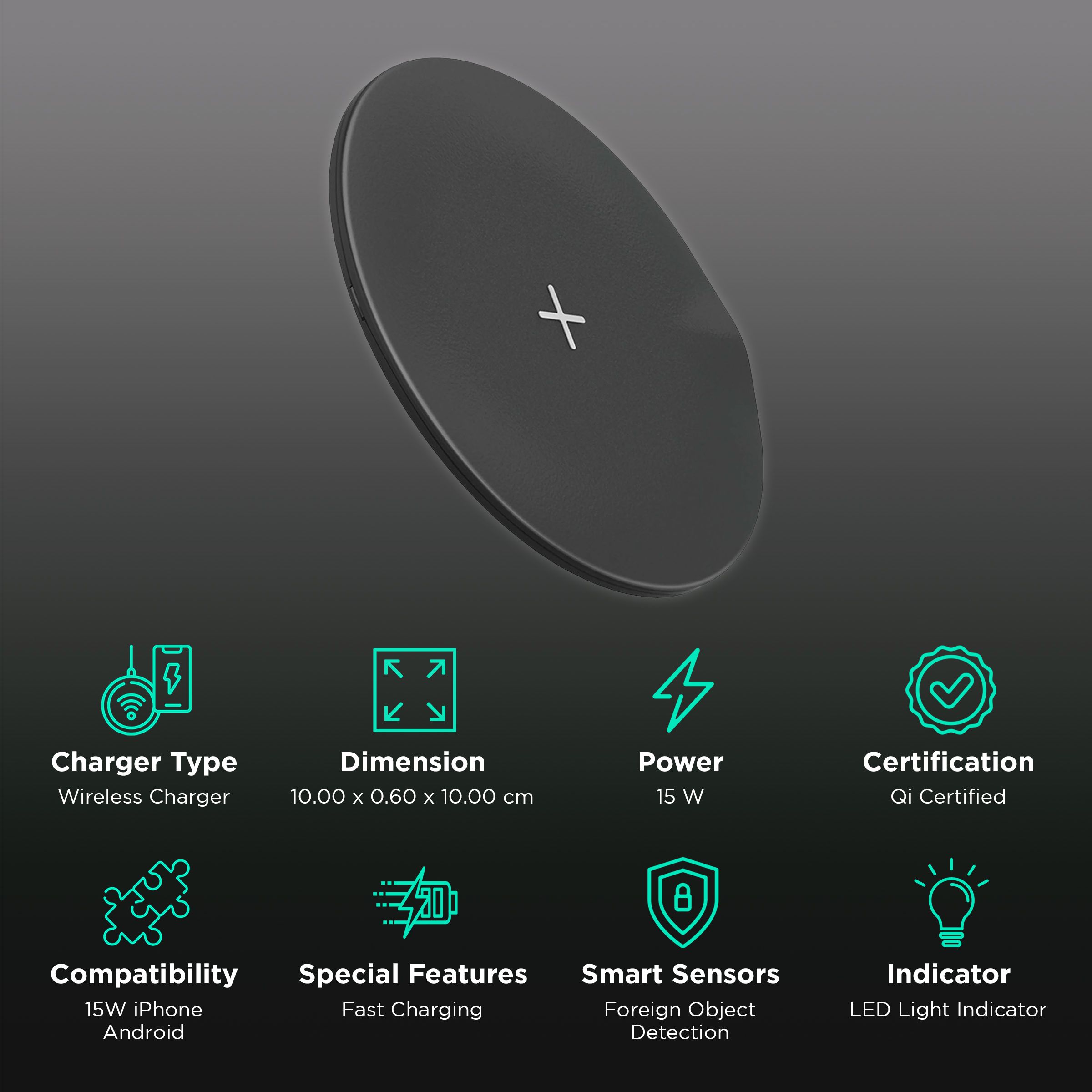 Stuffcool 15W Wireless Charger for iOS, Android (Qi Certified, Protect Against Short Circuit, Black)_2
