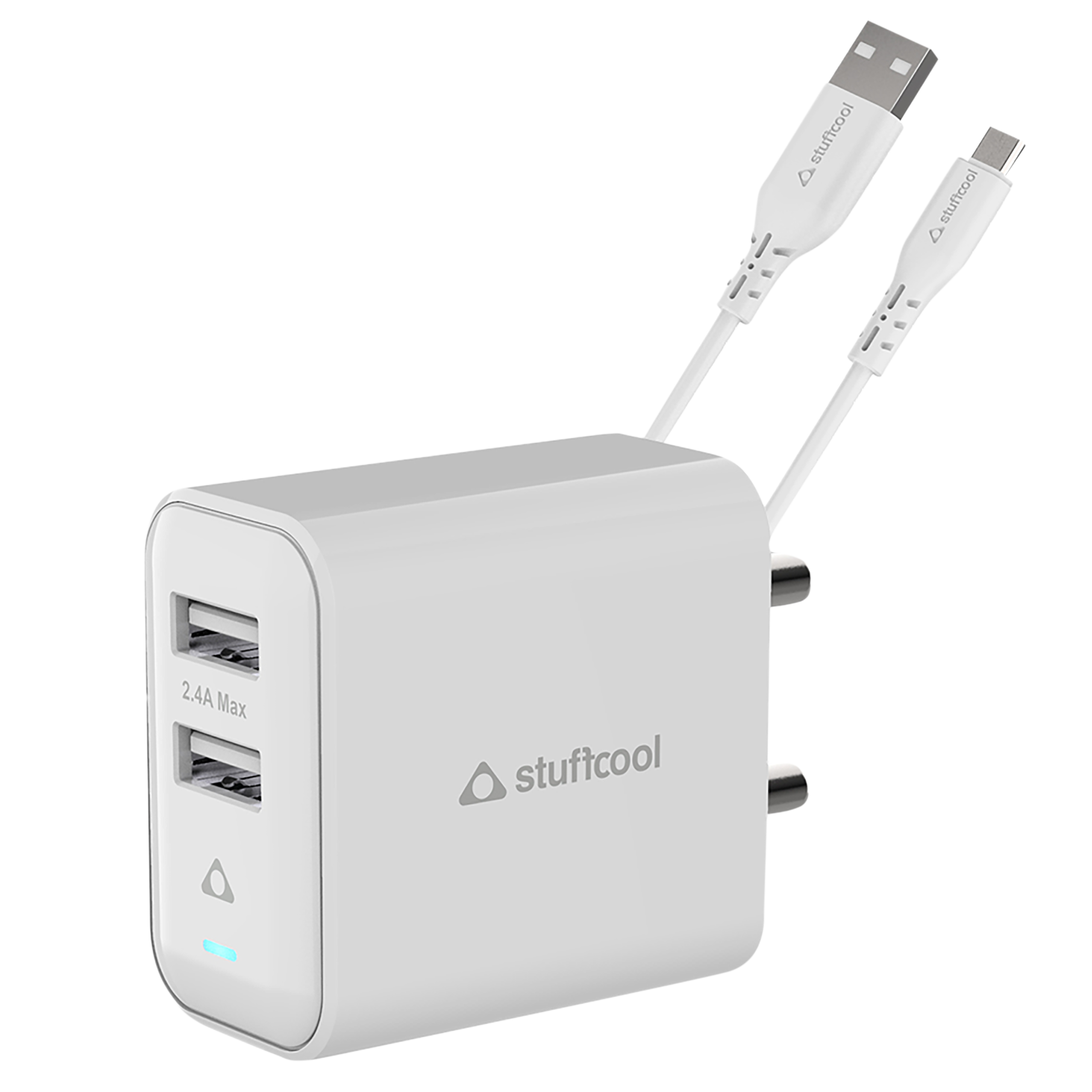 Stuffcool Flow Type A 2-Port Fast Charger (Type A to Micro USB Cable, Auto Detect Smart IC, White)_1