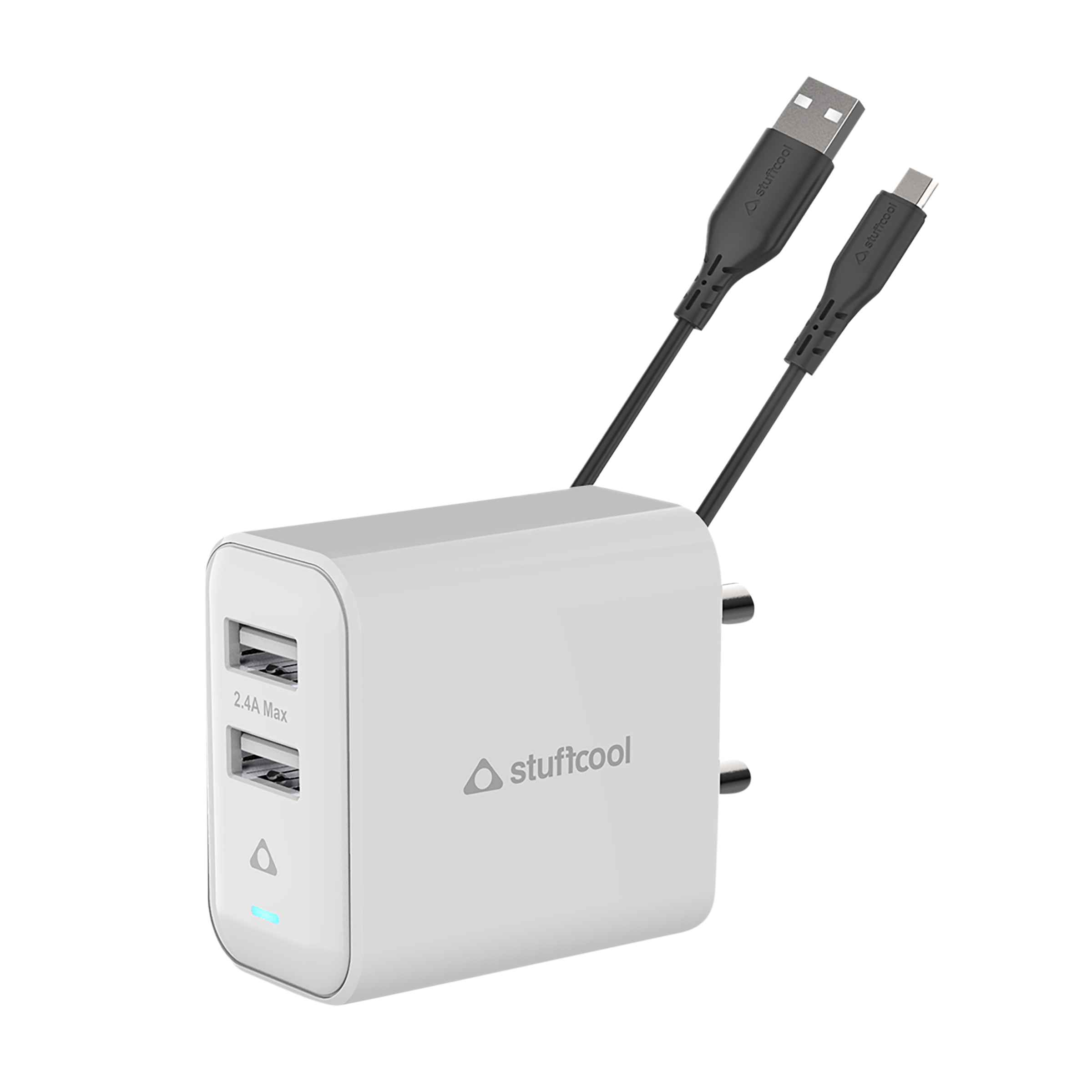 Stuffcool Flow Type A 2-Port Fast Charger (Type A to Type C Cable, Auto Detect Smart IC, White)_1