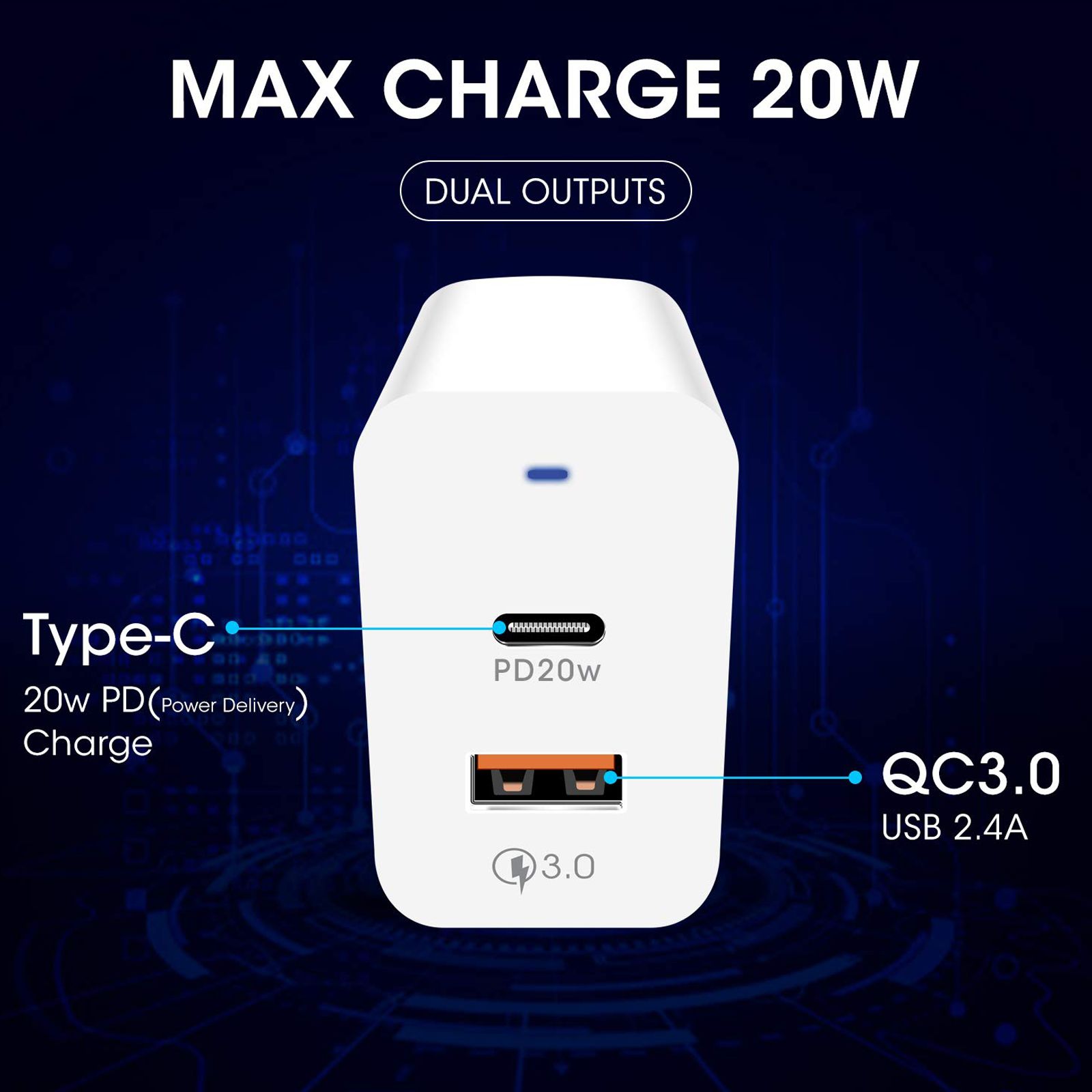 POWERUP 20W Type A & Type C 2-Port Fast Charger (Adapter Only, Multiple Safety Protection, White) POWERUP 20W Type A & Type C 2-Port Fast Charger (Adapter Only, Multiple Safety Protection, White)_3