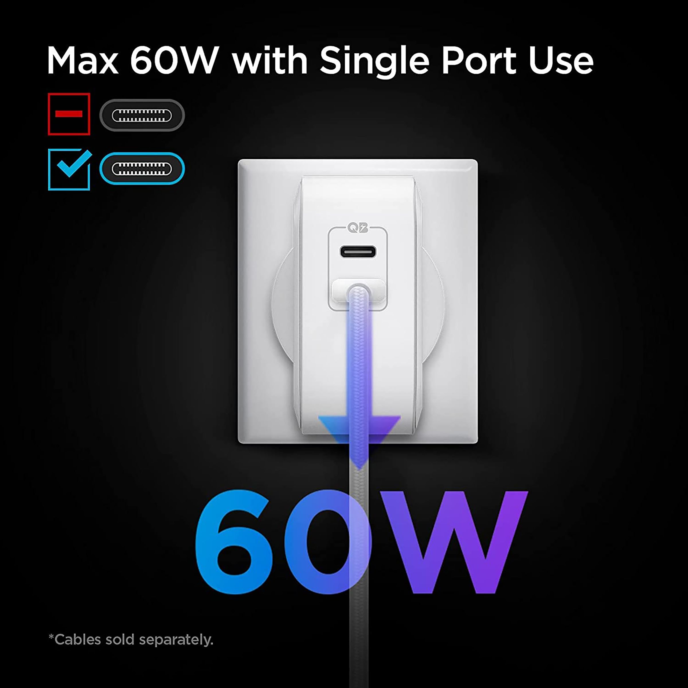 Spigen PE2007 70W Type C 2-Port Fast Charger (Adapter Only, Intelligent Qualcomm QC 3.0 Chip, White)_5
