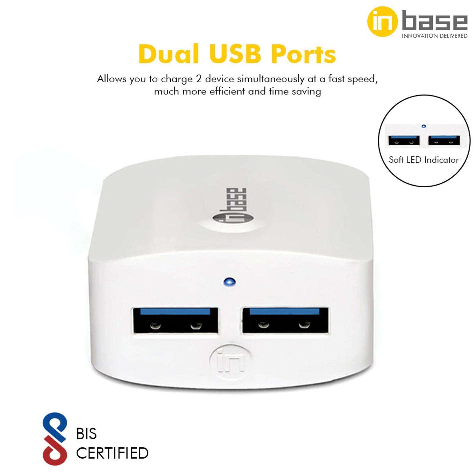 Inbase Type A 2-Port Fast Charger (Type A to Type C Cable, Multiple Protection, White)_3