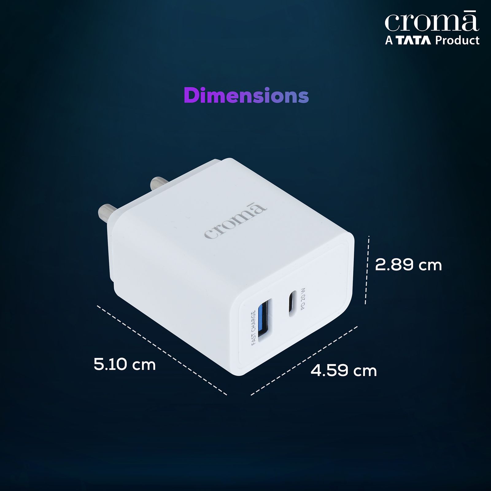 Croma 20W Type A & Type C 2-Port Fast Charger (Type C Cable Included, Apple Compatible, White) Croma 20W Type A & Type C 2-Port Fast Charger (Type C Cable Included, Apple Compatible, White)_11