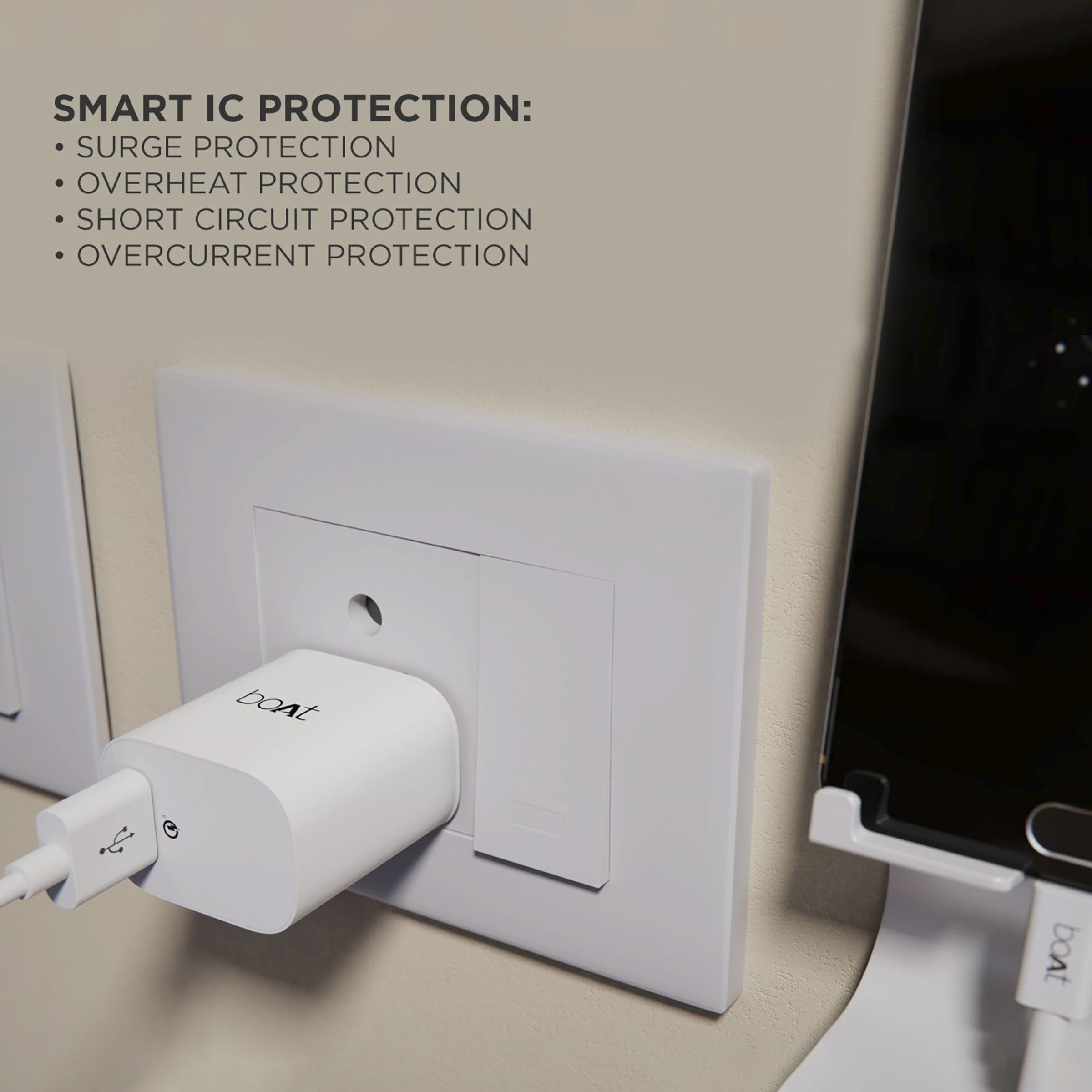 boAt WCD 18W Type A Fast Charger (Type A to Micro USB Cable, Smart IC Protection, White)_3
