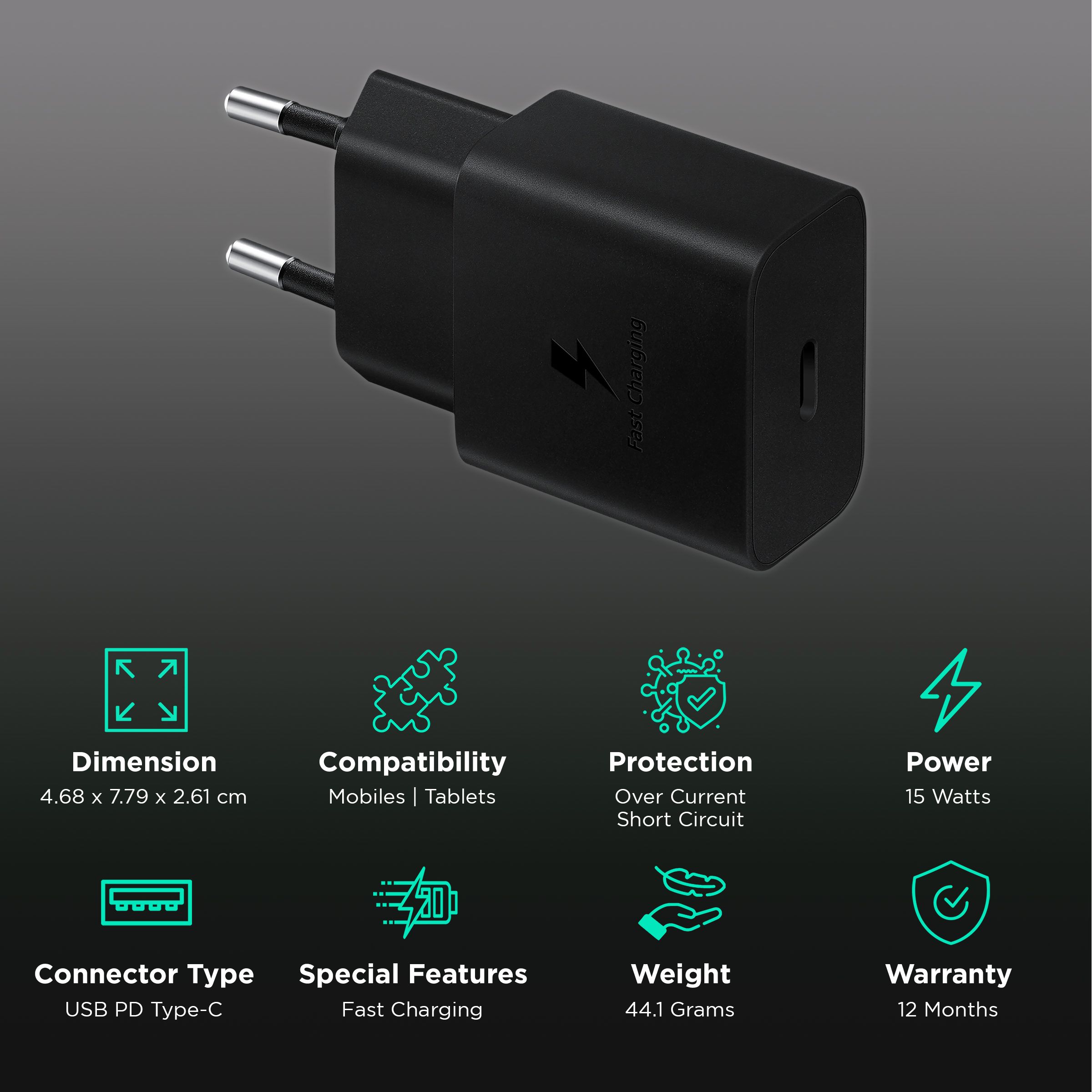 SAMSUNG 15W Type C Fast Charger (Adapter Only, Short-Circuit Protection, Black) SAMSUNG 15W Type C Fast Charger (Adapter Only, Short-Circuit Protection, Black)_2