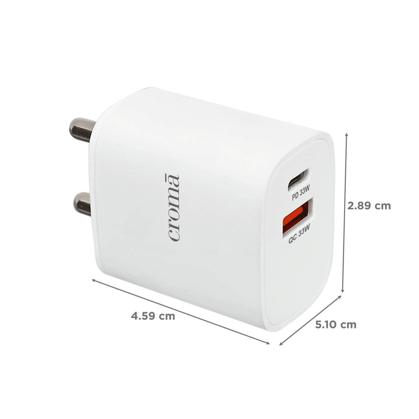 Croma 33W Type A & Type C 2-Port Fast Charger (Type C Cable Included, Short Circuit Protection, White) Croma 33W Type A & Type C 2-Port Fast Charger (Type C Cable Included, Short Circuit Protection, White)_3
