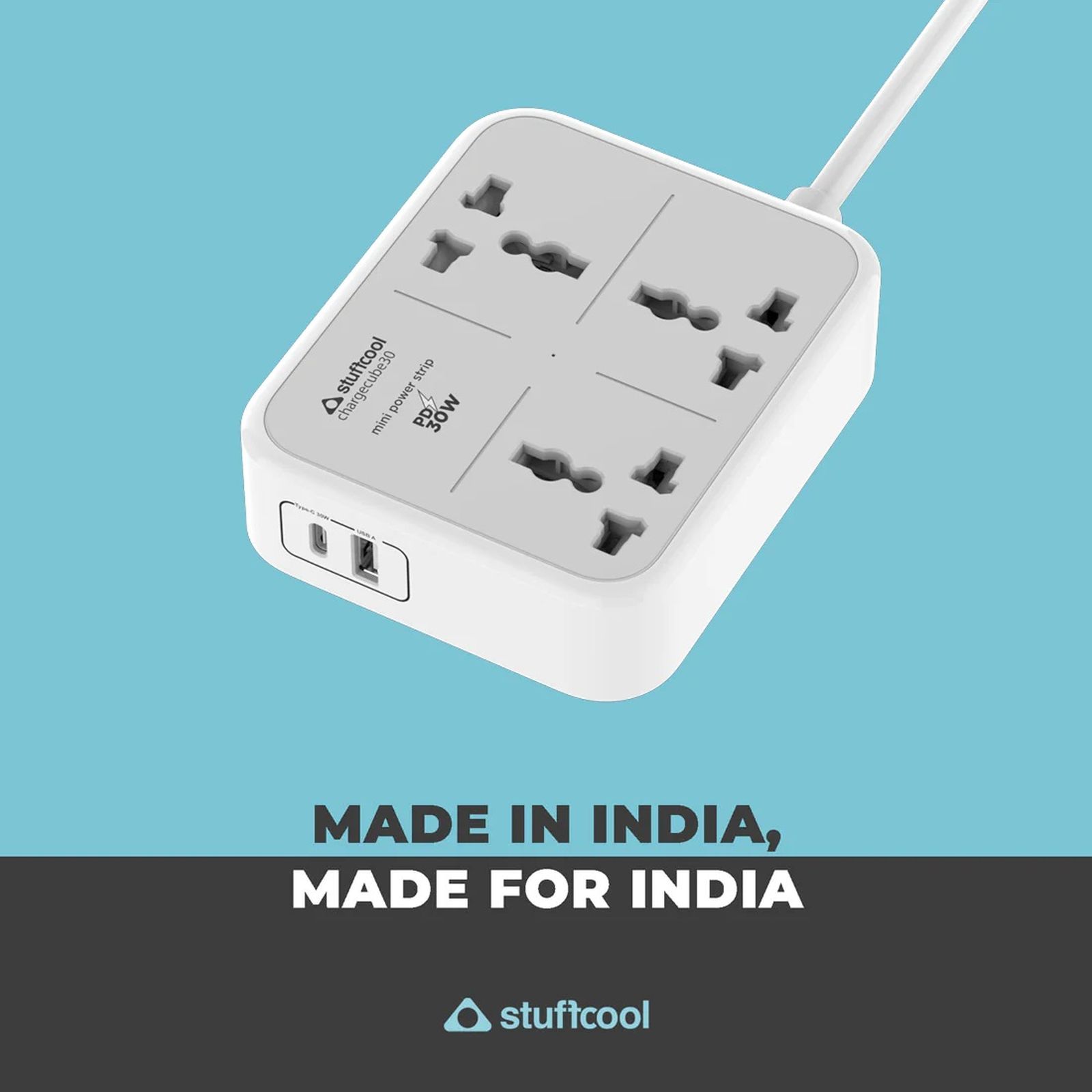 stuffcool ChargeCube30 1500 Amps Power Strip (Universal Plug Points, White)_5
