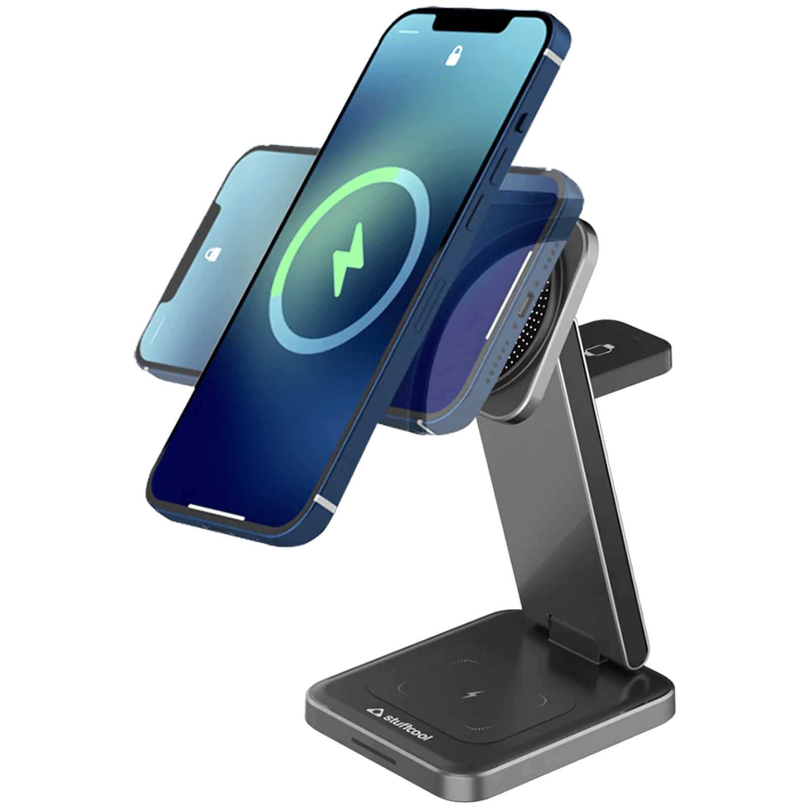 stuffcool Rover 18W 3-in-1 Wireless Charger for iOS, Android, Smart Watch and TWS Earbuds (Foldable Design, Black)_3