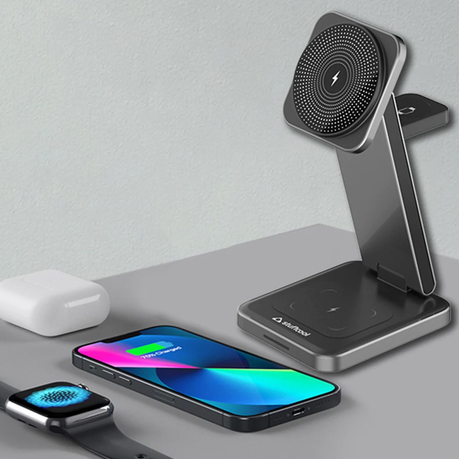 stuffcool Rover 18W 3-in-1 Wireless Charger for iOS, Android, Smart Watch and TWS Earbuds (Foldable Design, Black)_5