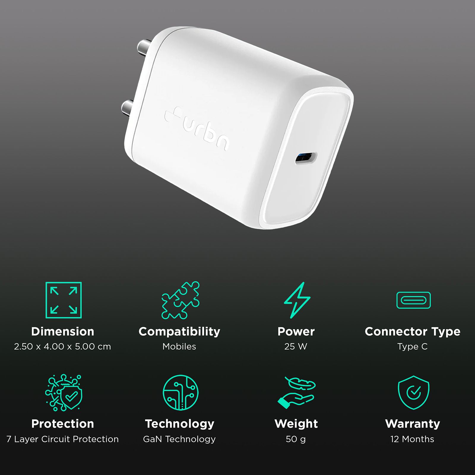 urbn UWA25WH1 25W Type C Fast Charger (Adapter Only, GaN Technology, White) urbn UWA25WH1 25W Type C Fast Charger (Adapter Only, GaN Technology, White)_2