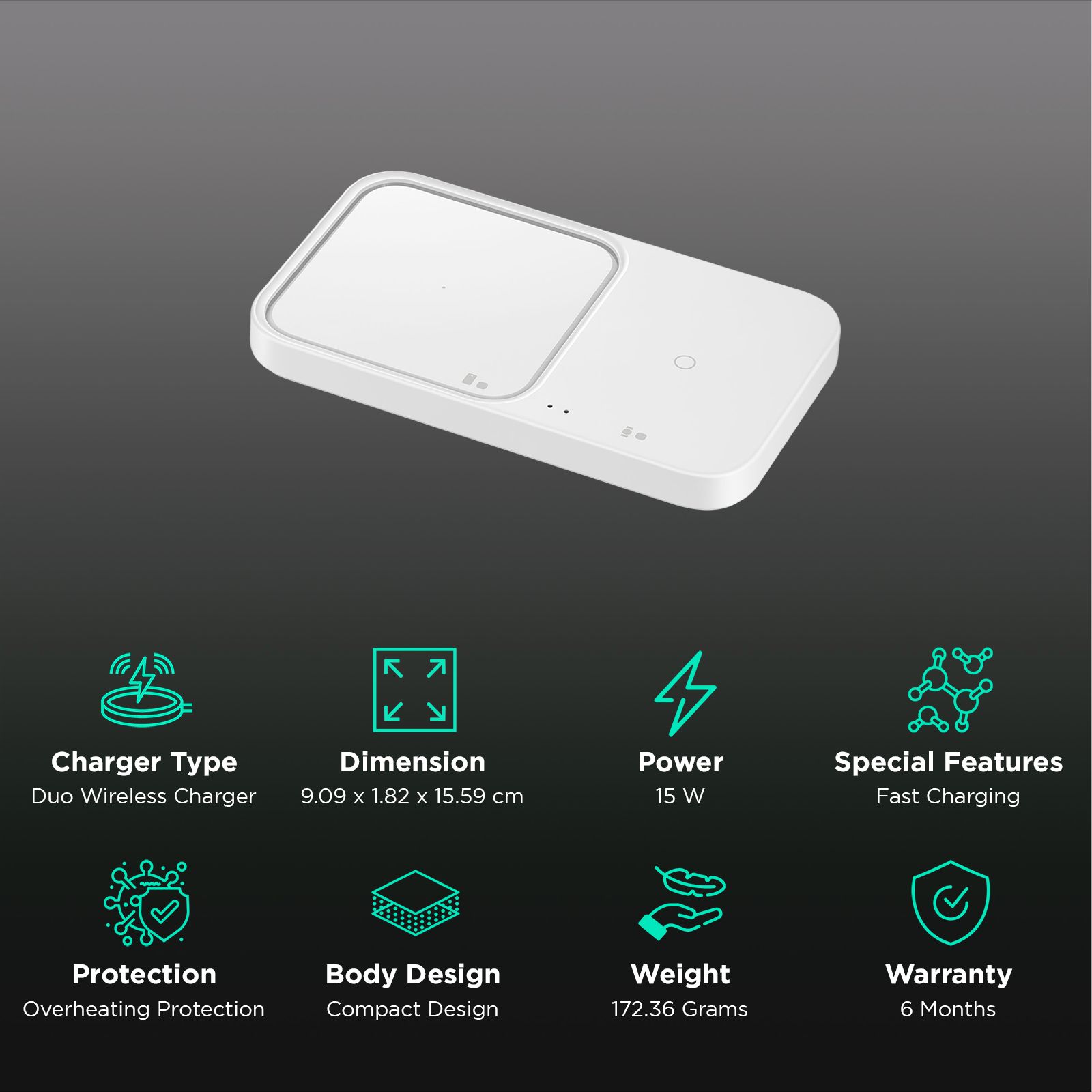 SAMSUNG Duo 15W 2-in-1 Wireless Charger for Android and Smart Watch (Built In Cooling System, White) SAMSUNG Duo 15W 2-in-1 Wireless Charger for Android and Smart Watch (Built In Cooling System, White)_2