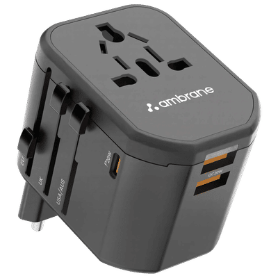ambrane ATA-01 3 Plugs Travel Adapter (Universal Compatibility, Black)