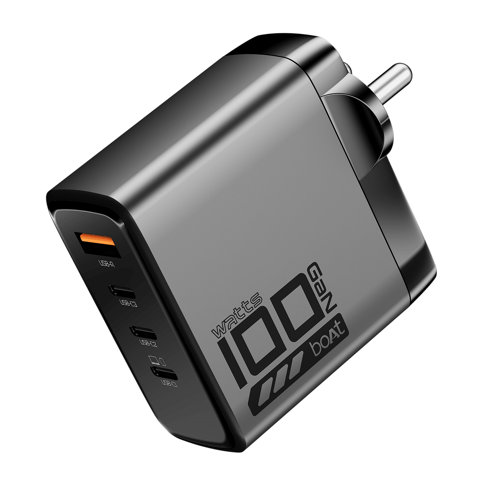 boAt 100W USB A & Type C 4-Port Fast Charger (Adapter Only, 12-Layer Smart IC Protection, Ash Grey) boAt 100W USB A & Type C 4-Port Fast Charger (Adapter Only, 12-Layer Smart IC Protection, Ash Grey)_1
