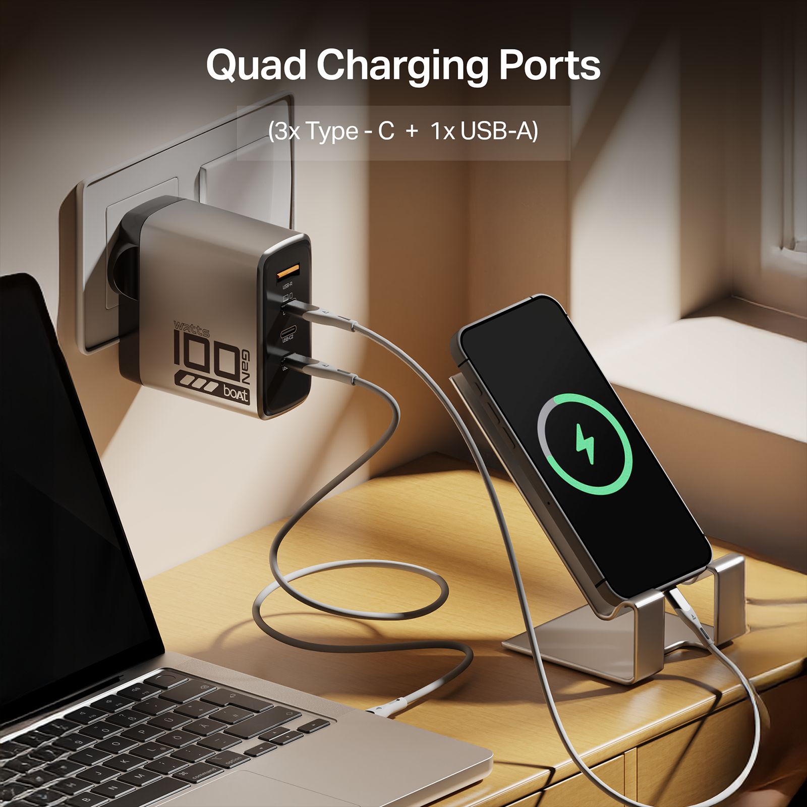 boAt 100W USB A & Type C 4-Port Fast Charger (Adapter Only, 12-Layer Smart IC Protection, Ash Grey) boAt 100W USB A & Type C 4-Port Fast Charger (Adapter Only, 12-Layer Smart IC Protection, Ash Grey)_4
